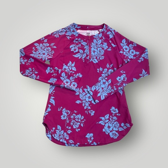 Title Nine Floral Rash Guard Swim Shirt Small Long Sleeve Zip Neck Women's - Picture 2 of 9